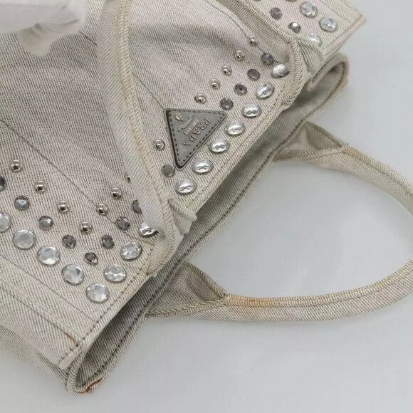 PRADA Bijoux Canapa Hand Bag Canvas 2way Gray Silver Auth KD142 - Picture 7 of 16